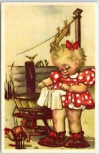 Postcard - Little Girl Washing Clothes Art Print picture