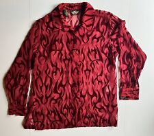 Harley Davidson Red Velvet Flame Long Sleeve Button Up, Adult Size L picture