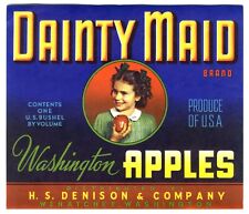 DAINTY MAID~VINTAGE 1940s WENATCHEE WASHINGTON AUTHENTIC APPLE FRUIT CRATE LABEL picture