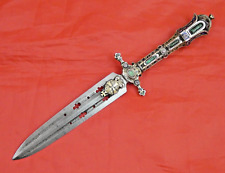 FINE ANTIQUE DAGGER SILVER ENAMEL GEMSET EMERALD GARNET Austrian Hungarian sword picture
