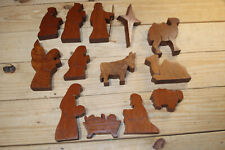 Vintage partly Hand Carved Wooden Nativity Set ~ 13 Pieces Christmas picture