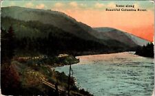 Columbia River OR-Oregon, Scene at Sunset, Train, Vintage Postcard picture