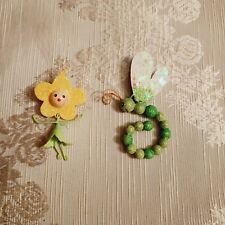 Vintage Metal Christmas Easter Ornament Whimsical Glitter Caterpillar Flower picture