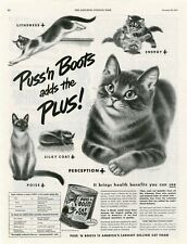 ORIGINAL 1949 AMERICAN MAGAZINE PUS'N BOOTS TINNED CAT FOOD ADVERT  b194 picture