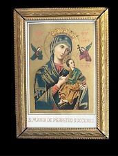 Vintage Mini  S. Maria De Perpetuo Succursu Virgin Maria Framed Print Gold Icon picture