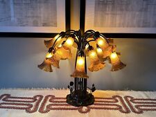 Vtg Dale Tiffany  15 Tulip Table Lamp Lily Pad Base Art Glass Shades Amber NEW picture