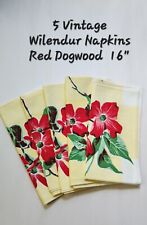 5 Vintage Wilendur Napkins Red Dogwood on Yellow Trellis 16