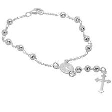 925 Solid Pure Sterling Silver Rosary Cross Virgin Mary Prayer Bracelet 7 Inches picture