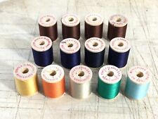 Lot of 13 Vintage WOOD Spools Coats and Clark Sewing Thread on Partially Full picture