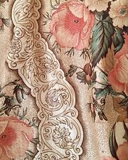 Rare Antique Early 19th C English Floral Garland Chintz Cotton Fabric~ Apricot picture