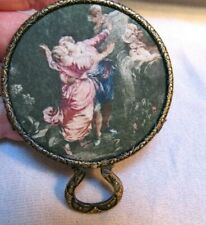 Antique Engraved Bronze Purse Mirror Fabric Picture Lovers Cherubs Lovely picture