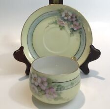 Antique A.P. Pink Floral W/Blue & Mint Green Tea Cup and Saucer Made In Austria picture