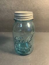 Vintage #9 Ball Perfect Mason Blue Quart Mason Jar w/ Matching Zinc Lid picture