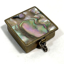 Vintage Handcrafted Abalone Inlay Pill Box Snuff Square 1.33