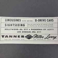 Vtg 1947 Print Ad Tanner Motor Livery The Gray Line MINI AD Limousines Hollywood picture