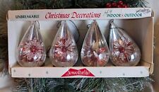Vintage Poinsettia Jewelbrite Christmas Ornaments set 4 tear drop shape in box picture