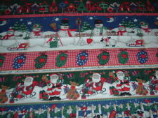 Vtg 90s Primitive Country Snowmen Santa Angel Stripe Quilt Sew Fabric 42x42 #PB5 picture