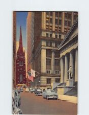 Postcard Wall Street Looking Forward Historic Trinity Church New York City NY picture