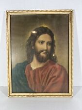 Antique 30s Jesus Portrait Frame USA Print picture