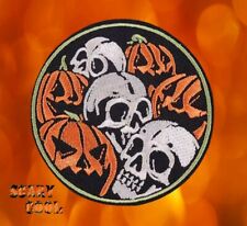New Skulls Pumpkin Skull Halloween Horror Embroidered Biker Iron On Patch  picture