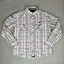 Disney Twenty Eight & Main Plaid Long Sleeve  Pearl Snap Shirt Patches L STAINS picture