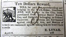 Rare 1818 Charleston SOUTH CAROLINA newspaper ILLUSTRATED RUNAWAY NEGR0 SLAVE AD picture