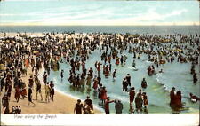 Along the Beach crowd Victorian swimsuit fashion ~ UDB c1905 vintage postcard picture