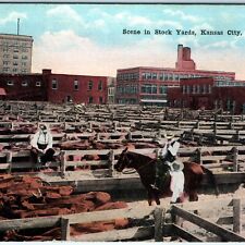 c1910s Kansas City, MO Stock Yards Cattle Cow Max Bernstein Litho Photo Vtg A184 picture