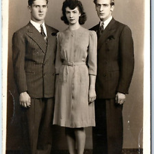 c1940s Group Portrait RPPC Handsome Young Men and Pretty Woman Classy Photo A211 picture