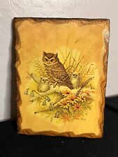 Vintage Owl Wall Plaque Decoupage Wood Yellow Brown picture