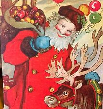 Antique Old World Santa w/Reindeer Postcard a Happy Christmas Very Colorful picture