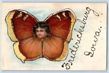 Fredericksburg Iowa IA Postcard Greetings Butterfly Wings And Face Scene c1910's picture