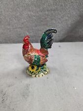 Metal Large Colorful Rooster Jewelry Trinket Box Gems Sunflower, picture
