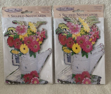 10 Pc Special Moments ZINNIAS IN WATERING CAN Shaped Notecards & Envelopes - NEW picture