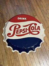 Large 30” Vintage Original Diecut Pepsi Bottle Cap Sign picture