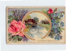 Postcard A Happy Birthday with Flowers Embossed Art Print picture