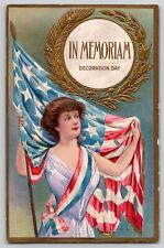 Decoration Memorial Day Nash Pretty Lady Draped Flag Patriotic Postcard 1910's picture