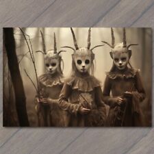 POSTCARD Weird Creepy Girls Horns Masks Woods Halloween Cult Unusual Group picture