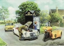 MG MGA Mini Van Automobile Association Motorcycle AA phone box greeting card picture
