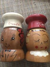 Vintage Salt & Pepper Shakers, Salty and Peppy, Wood Hand Painted Japan 1955 picture