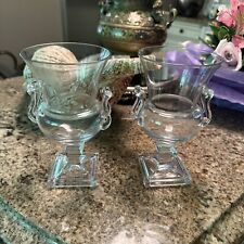 Pair Of Vintage Antique Duncan & Miller Glass Grecian Urn Handled Vases U74 picture