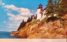 ca1940s-1950s VTG Postcard ~ Bass Harbor Lighthouse & Bell Mt. Desert Island ME picture