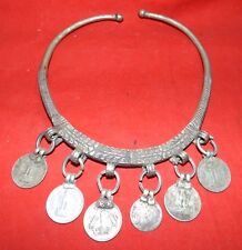 Old Original Antique White Metal Tribal Neck Ornament Collectible Coin Jointed picture
