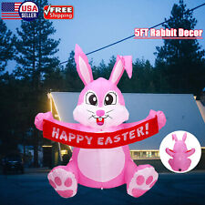 5FT Easter Bunny Inflatable LED Lighted Decorations Blow Up Rabbit Yard Lawn Toy picture