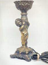 Vintage Underwriters Laboratories Metal Cherub Lamp Putti Angel Figural Bronze picture