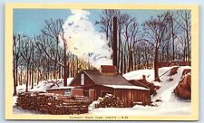 Postcard Vermont's Maple Sugar Industry linen H166 picture