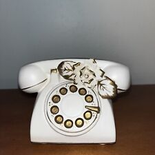 Vintage Heftons White Ceramic Rotary Phone Planter Gold Accents 1950/1960s picture