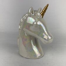 FAB•NY  Unicorn Bust Head Piggy Bank Iridescent White Gold Horn  7.5” picture