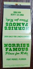 Norris's Famous Place For Ribs Fort Pierce FL Matchbook Cover Full 20 Matches picture