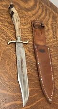 1900s ALFRED WILLIAMS SHEFFIELD ENGLAND BIG BOWIE KNIFE VINTAGE & SHEATH 14” picture